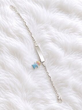 Sterling Silver 925  ID Bracelet with Blue Enamel Girl Charm